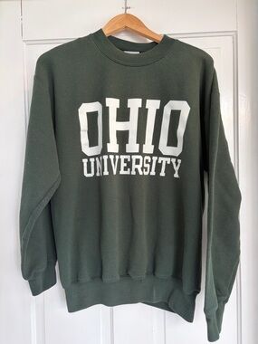 Ohio University Green Crewneck Sweatshirt with White Lettering Size Medium
